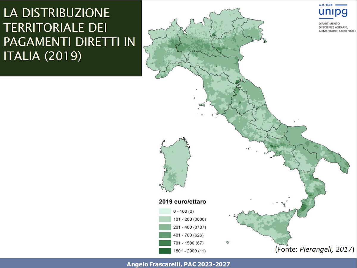 La distribuzione territoriale dei pagamenti diretti in Italia (2019)